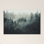 Green misty mountain pine forest in cloudy and rainy - vintage style photo Welcome Mat Gallery Image 1
