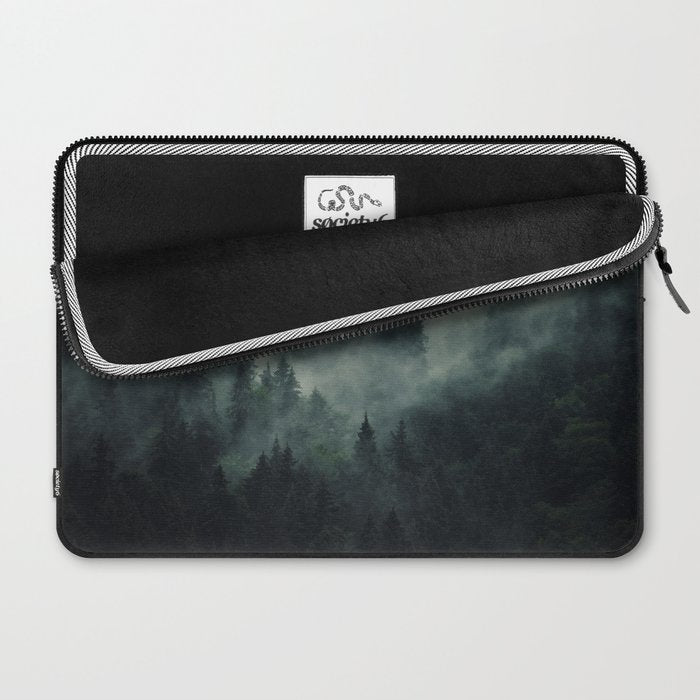 Green misty mountain pine forest in cloudy and rainy - vintage style photo Laptop Sleeve Gallery Image 2