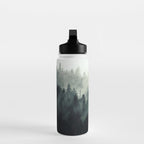 Green misty mountain pine forest in cloudy and rainy - vintage style photo Water Bottle Gallery Image 3