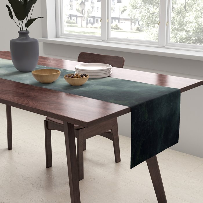 Green misty mountain pine forest in cloudy and rainy - vintage style photo Table Runner Gallery Image 2