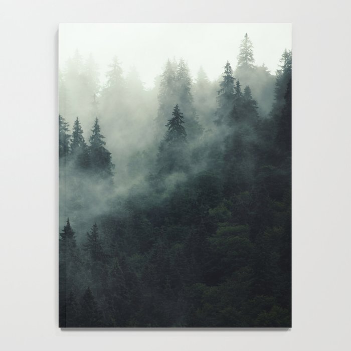 Green misty mountain pine forest in cloudy and rainy - vintage style photo Notebook Gallery Image 4