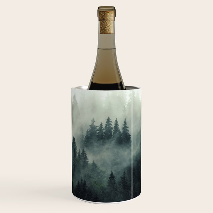 Green misty mountain pine forest in cloudy and rainy - vintage style photo Wine Chiller Gallery Image 1