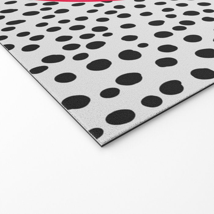 Cute Pink and Red Smiley Face on Black and White Background Welcome Mat Gallery Image 2
