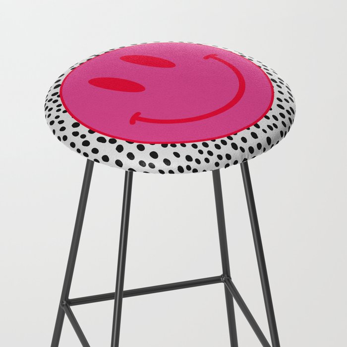 Cute Pink and Red Smiley Face on Black and White Background Stool Gallery Image 2