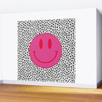 Cute Pink and Red Smiley Face on Black and White Background Wall Mural Gallery Image 2