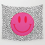 Cute Pink and Red Smiley Face on Black and White Background Wall Tapestry Gallery Image 4