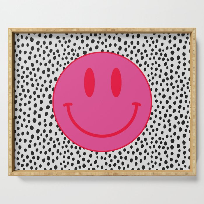 Cute Pink and Red Smiley Face on Black and White Background Serving Tray Gallery Image 1