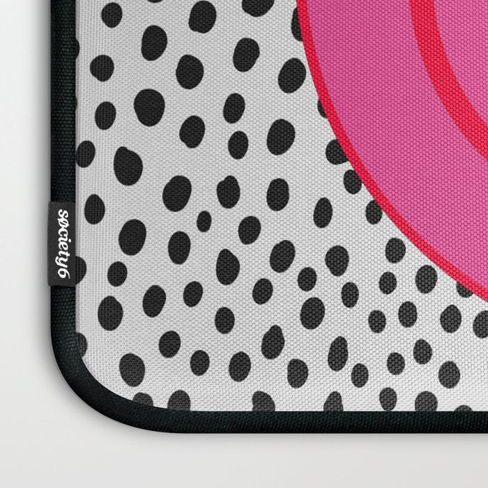 Cute Pink and Red Smiley Face on Black and White Background Laptop Sleeve Gallery Image 3