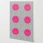 Cute Pink and Red Smiley Face on Black and White Background Wallpaper Gallery Image 2