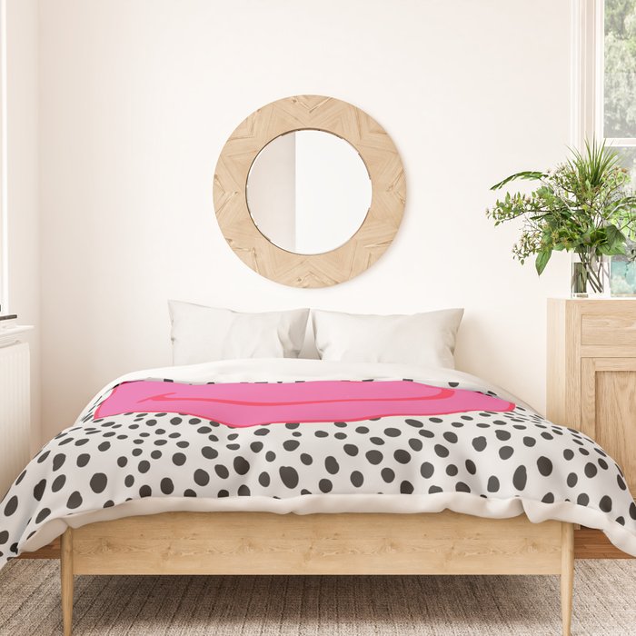 Cute Pink and Red Smiley Face on Black and White Background Duvet Cover Gallery Image 3