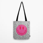 Cute Pink and Red Smiley Face on Black and White Background Tote Bag Gallery Image 2