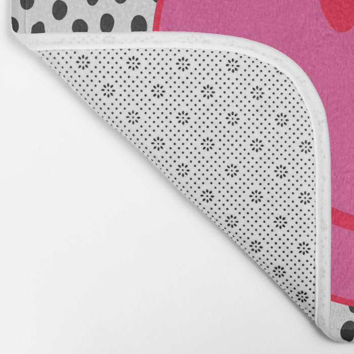 Cute Pink and Red Smiley Face on Black and White Background Bath Mat Gallery Image 2