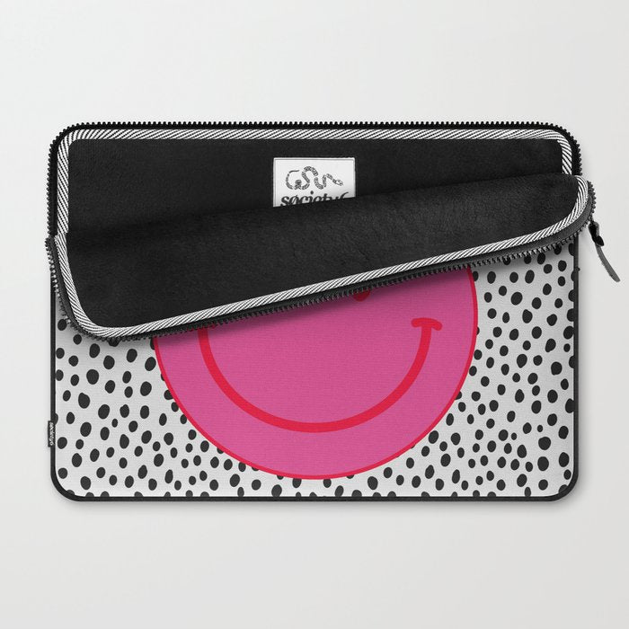 Cute Pink and Red Smiley Face on Black and White Background Laptop Sleeve Gallery Image 2