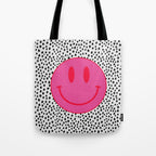 Cute Pink and Red Smiley Face on Black and White Background Tote Bag Gallery Image 1