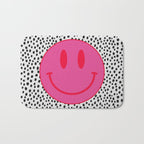 Cute Pink and Red Smiley Face on Black and White Background Bath Mat Gallery Image 1