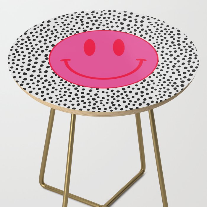 Cute Pink and Red Smiley Face on Black and White Background Side Table Gallery Image 2