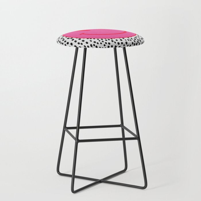 Cute Pink and Red Smiley Face on Black and White Background Stool Gallery Image 1
