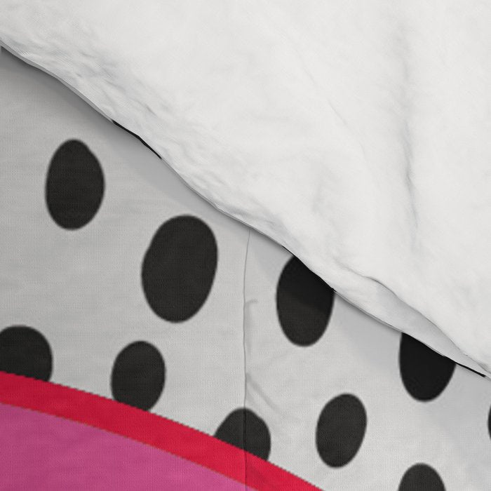 Cute Pink and Red Smiley Face on Black and White Background Comforter Gallery Image 4