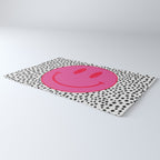 Cute Pink and Red Smiley Face on Black and White Background Rug Gallery Image 3