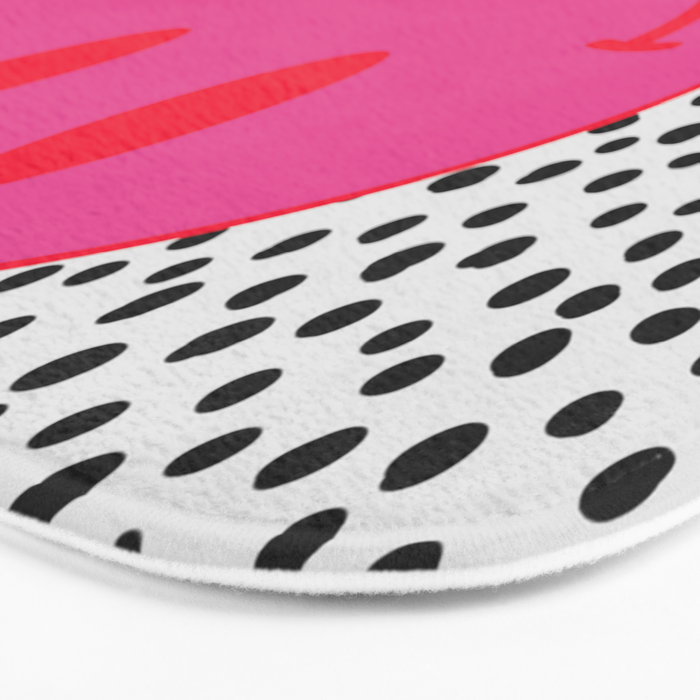 Cute Pink and Red Smiley Face on Black and White Background Bath Mat Gallery Image 3