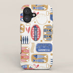 Vintage canned sardines // white background peacock teal and mandy red cans  iPhone Case Gallery Image 1