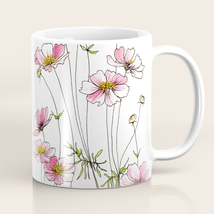 Pink Cosmos Flowers Coffee Mug Gallery Image 1