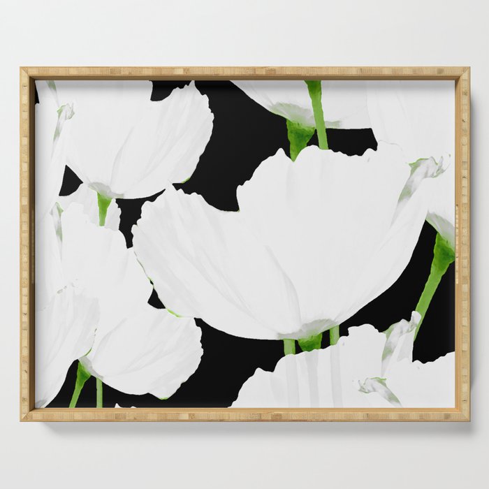 Large White Poppies on Black Background #decor #society6 #buyart Serving Tray Gallery Image 1