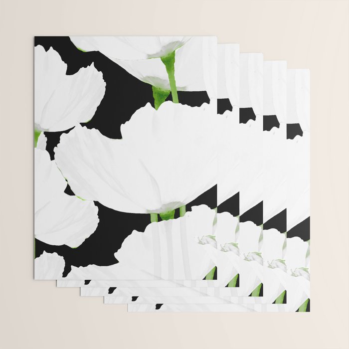 Large White Poppies on Black Background #decor #society6 #buyart Wrapping Paper Gallery Image 3