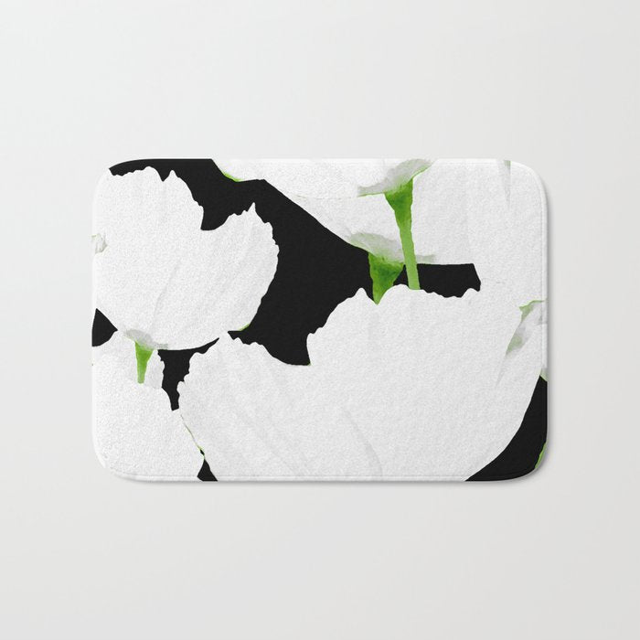 Large White Poppies on Black Background #decor #society6 #buyart Bath Mat Gallery Image 1