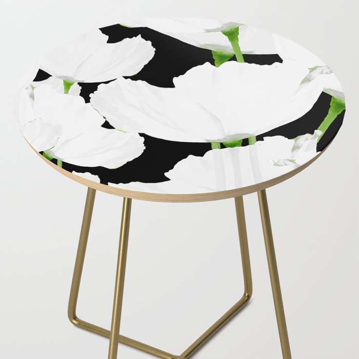 Large White Poppies on Black Background #decor #society6 #buyart Side Table Gallery Image 2