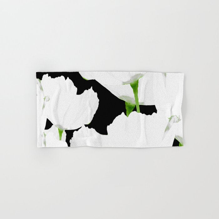 Large White Poppies on Black Background #decor #society6 #buyart Bath Towel Gallery Image 1
