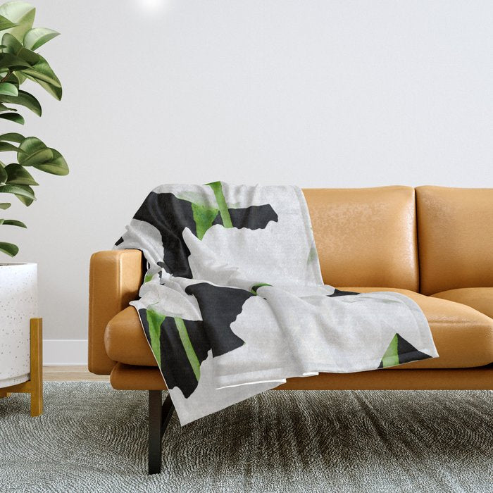 Large White Poppies on Black Background #decor #society6 #buyart Throw Blanket Gallery Image 1