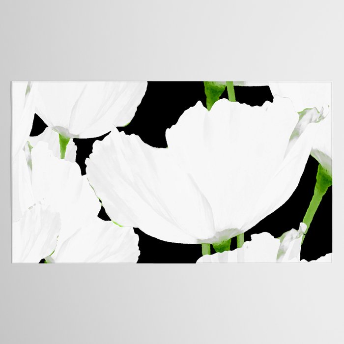 Large White Poppies on Black Background #decor #society6 #buyart Tablecloth Gallery Image 2