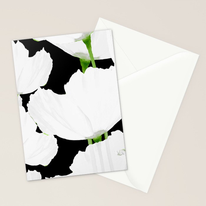 Large White Poppies on Black Background #decor #society6 #buyart Stationery Card Gallery Image 2