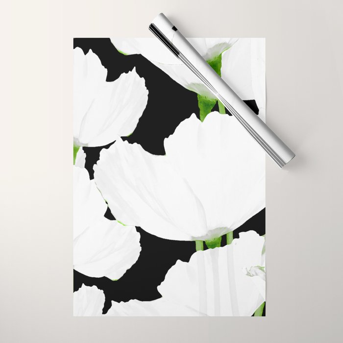 Large White Poppies on Black Background #decor #society6 #buyart Wrapping Paper Gallery Image 1