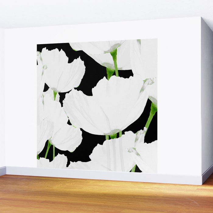Large White Poppies on Black Background #decor #society6 #buyart Wall Mural Gallery Image 2