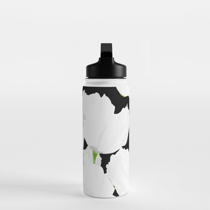 Large White Poppies on Black Background #decor #society6 #buyart Water Bottle Gallery Image 3