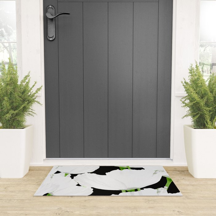 Large White Poppies on Black Background #decor #society6 #buyart Welcome Mat Gallery Image 3