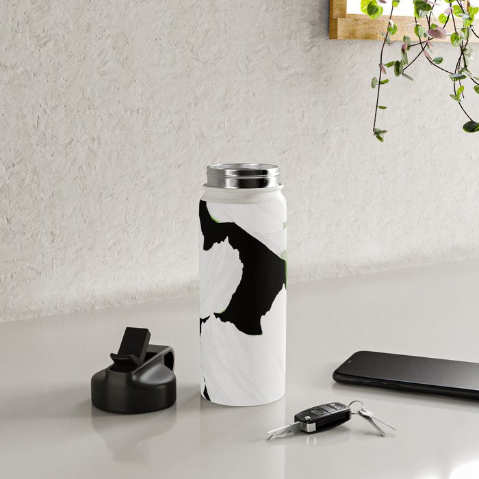 Large White Poppies on Black Background #decor #society6 #buyart Water Bottle Gallery Image 4