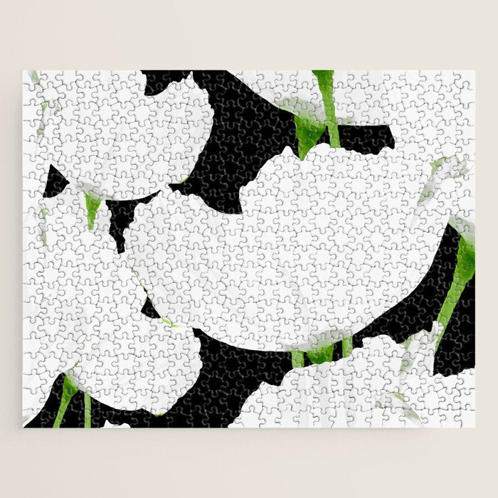 Large White Poppies on Black Background #decor #society6 #buyart Jigsaw Puzzle Gallery Image 1