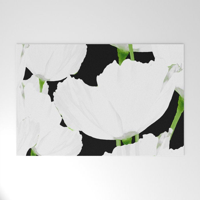 Large White Poppies on Black Background #decor #society6 #buyart Welcome Mat Gallery Image 1