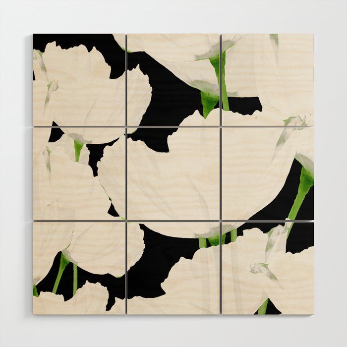 Large White Poppies on Black Background #decor #society6 #buyart Wood Wall Art Gallery Image 1