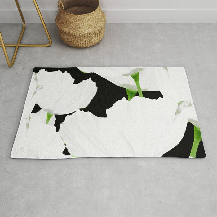 Large White Poppies on Black Background #decor #society6 #buyart Rug Gallery Image 1