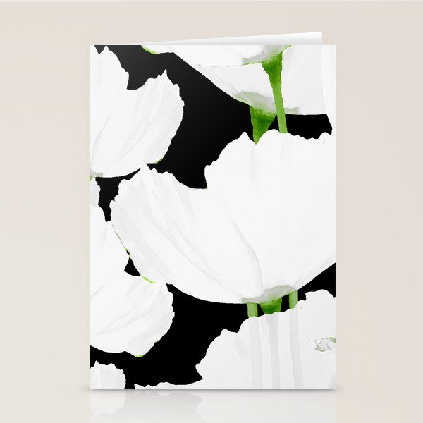 Large White Poppies on Black Background #decor #society6 #buyart Stationery Card Gallery Image 2