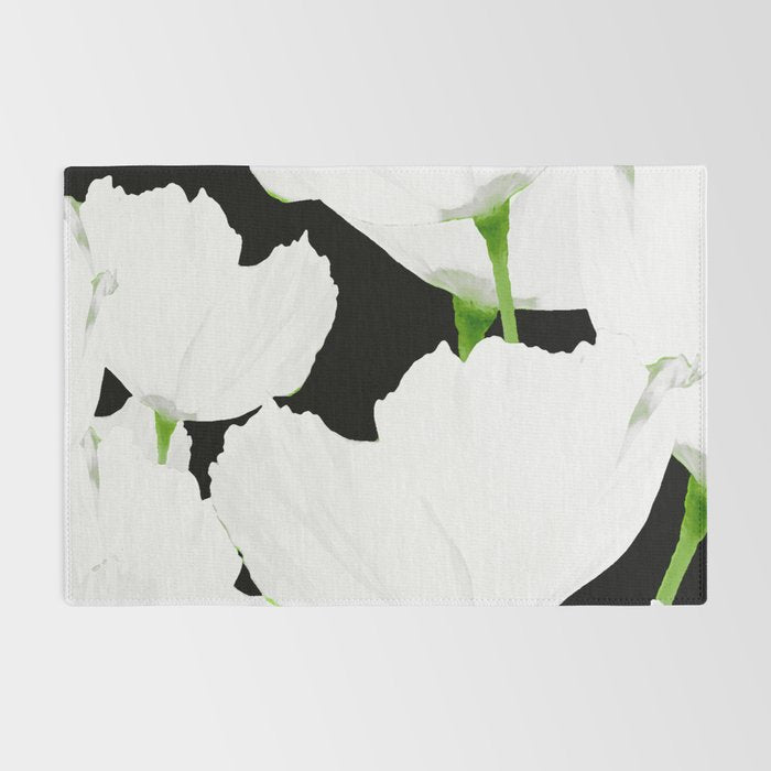Large White Poppies on Black Background #decor #society6 #buyart Rug Gallery Image 2
