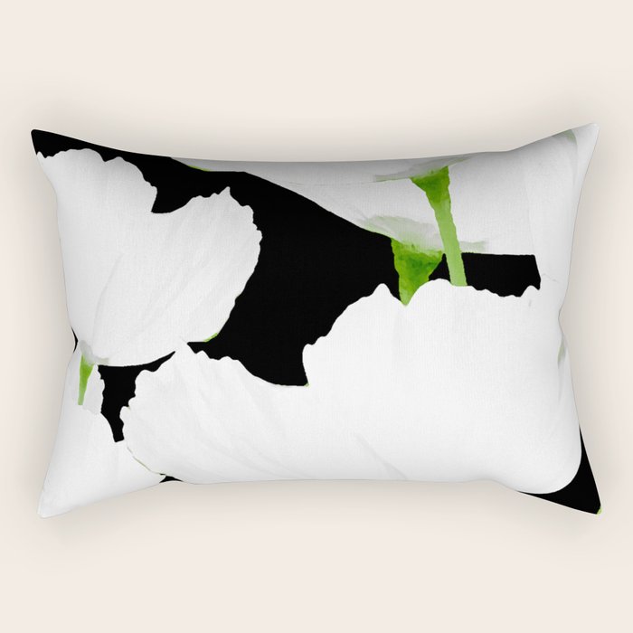 Large White Poppies on Black Background #decor #society6 #buyart Rectangular Pillow Gallery Image 1