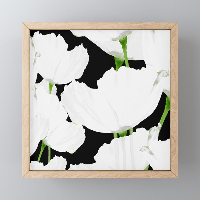 Large White Poppies on Black Background #decor #society6 #buyart Mini Art Print Gallery Image 1