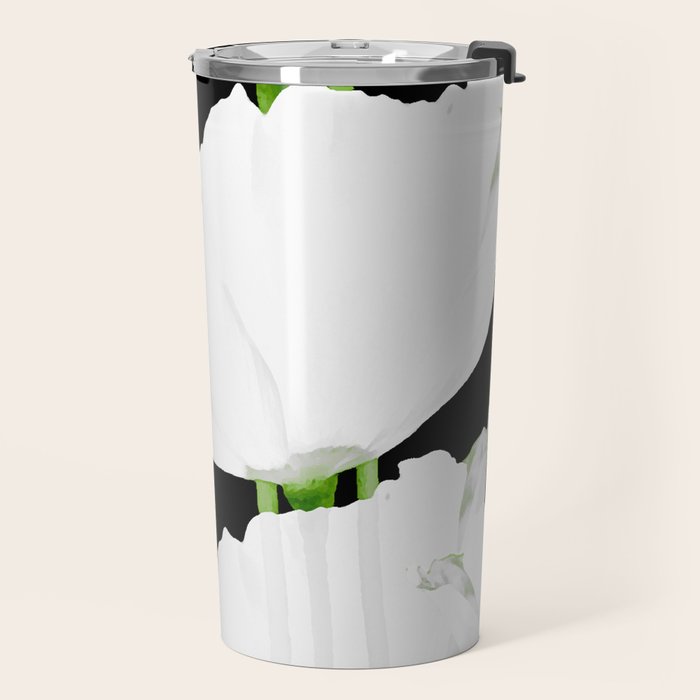 Large White Poppies on Black Background #decor #society6 #buyart Travel Mug Gallery Image 2
