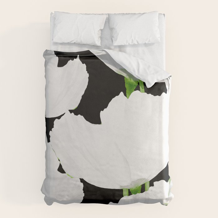 Large White Poppies on Black Background #decor #society6 #buyart Duvet Cover Gallery Image 1