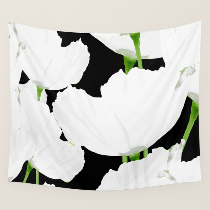 Large White Poppies on Black Background #decor #society6 #buyart Wall Tapestry Gallery Image 4